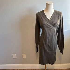 Emproved Women’s Ribbed Knit Wrap Long Sleeve Dress BayLeaf, SZ L